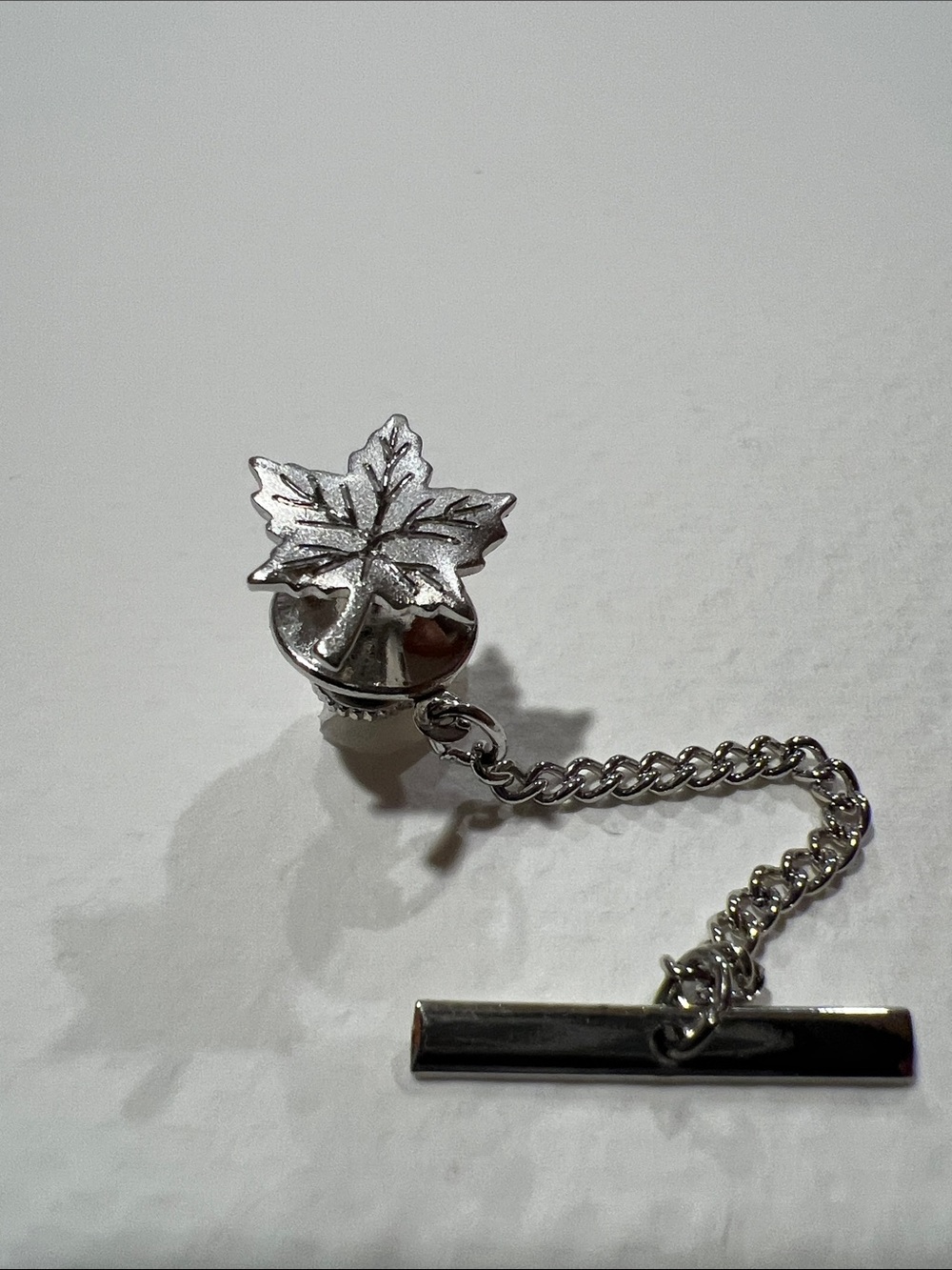 Sterling Silver Leaf Lapel Pin with Chain